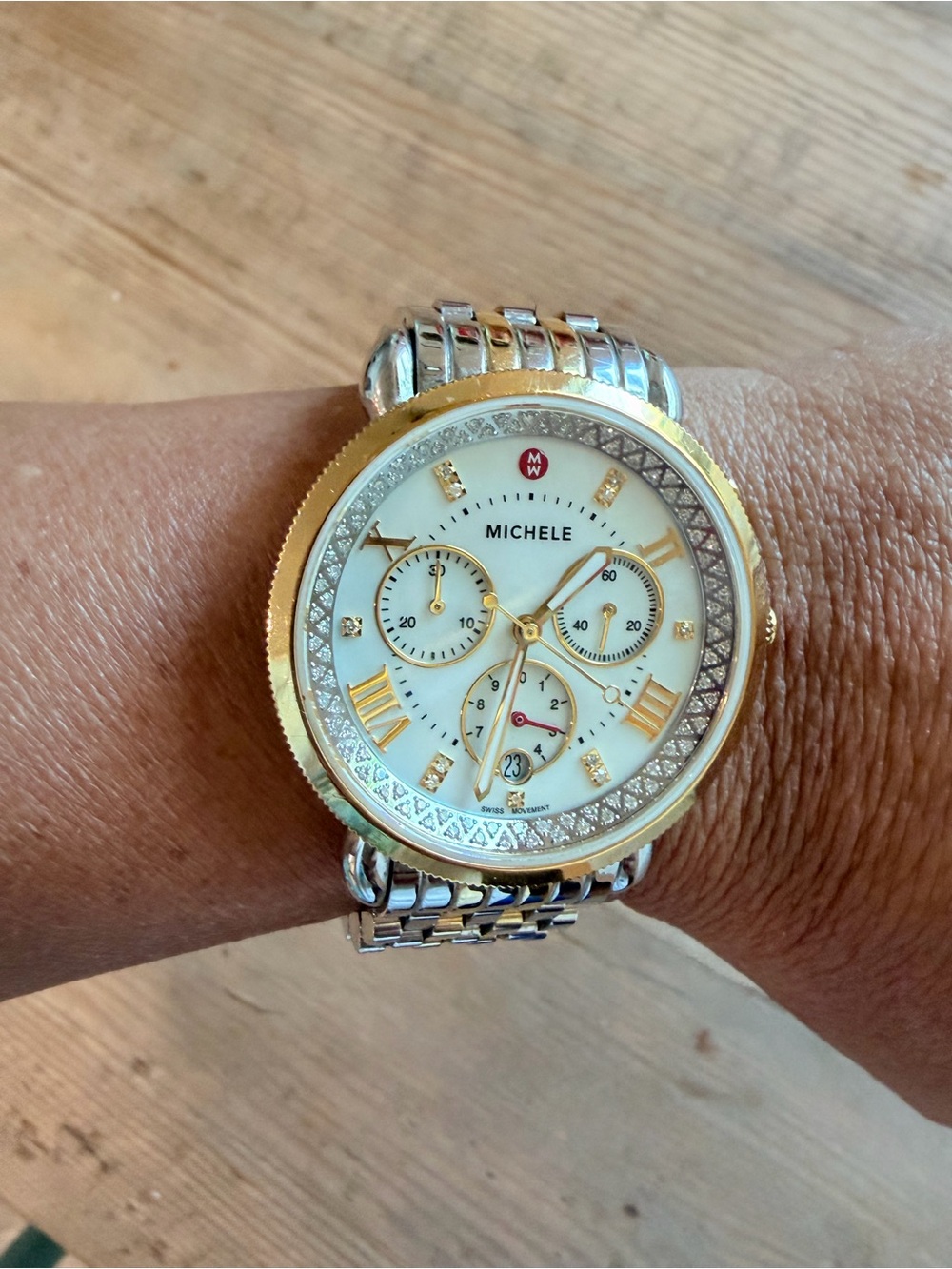 Michele Sport Sail Two-Tone Gold and Silver Diamond-Accent Chronograph Watch